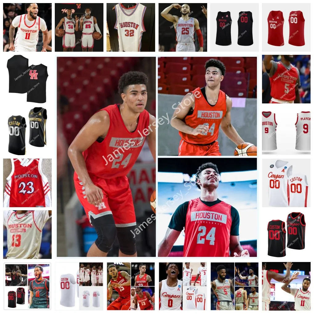 NCAA Custom UH Houston Cougars Basketball Jersey 22 Clyde Drexler 34 Hakeem Olajuwon 42 Michael Young 44 Elvin Hayes 23 Jonathon Simmons Damyean Dotson Otis Birdsong