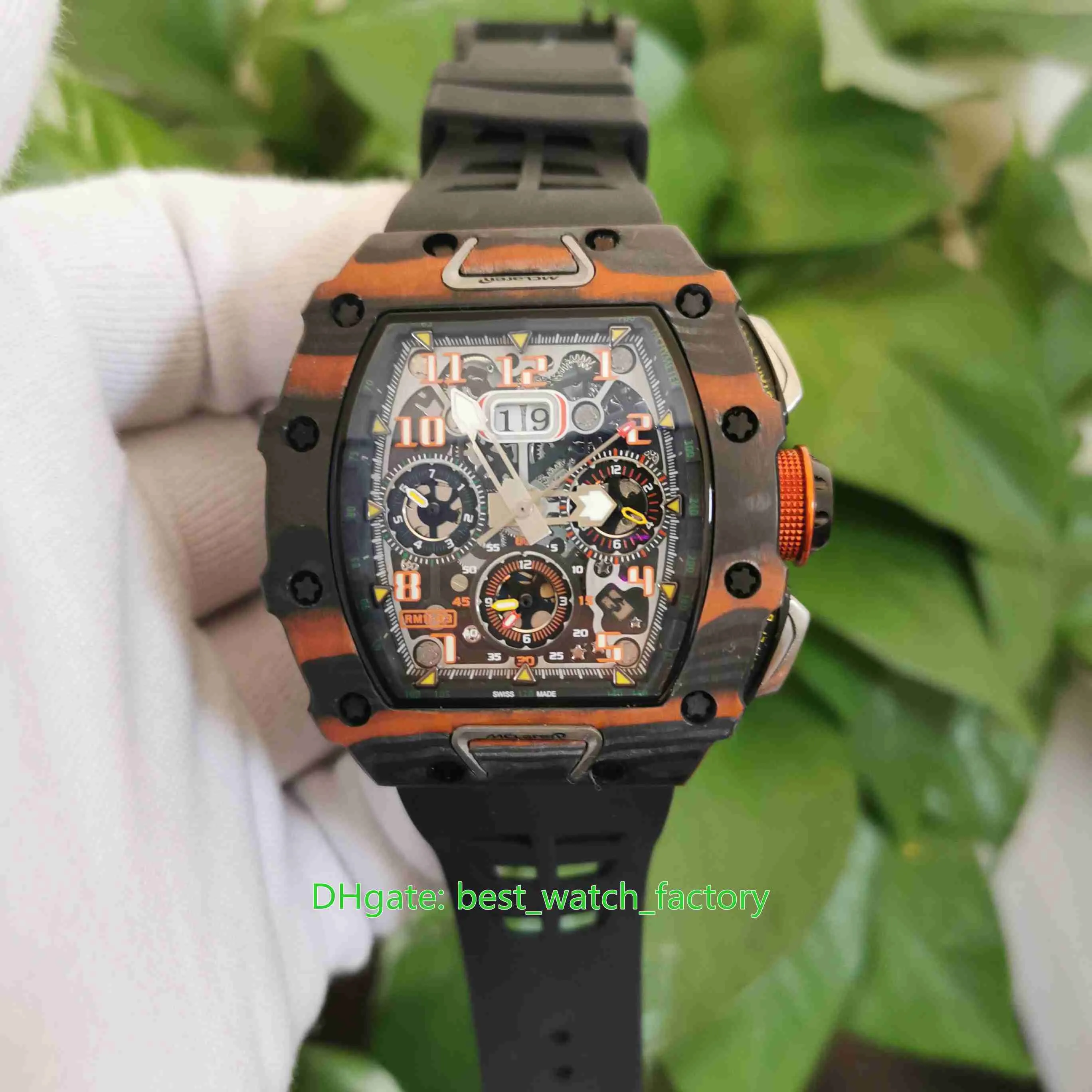 熱い販売最高品質時計44mm x 50mm RM11-03 McLarenスケルトンNTPTカーボンファイバーゴムバンド透明機械自動メンズメンズウォッチ腕時計