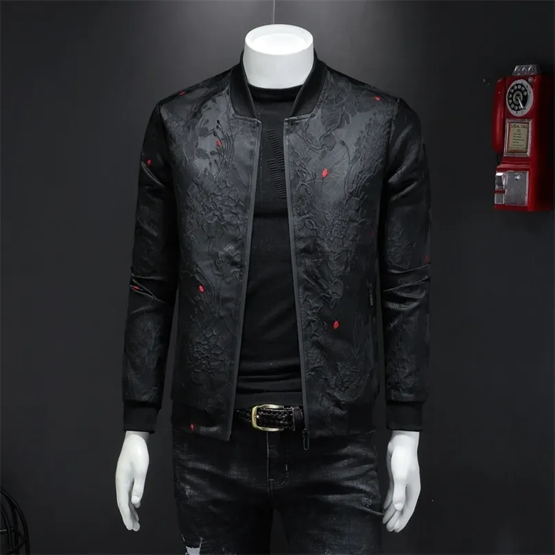 Printemps automne veste décontractée homme manteau fleur coupe ajustée motif Bomber veste hommes 4xl bouffée Jacquard noir Bomber veste hommes 220816