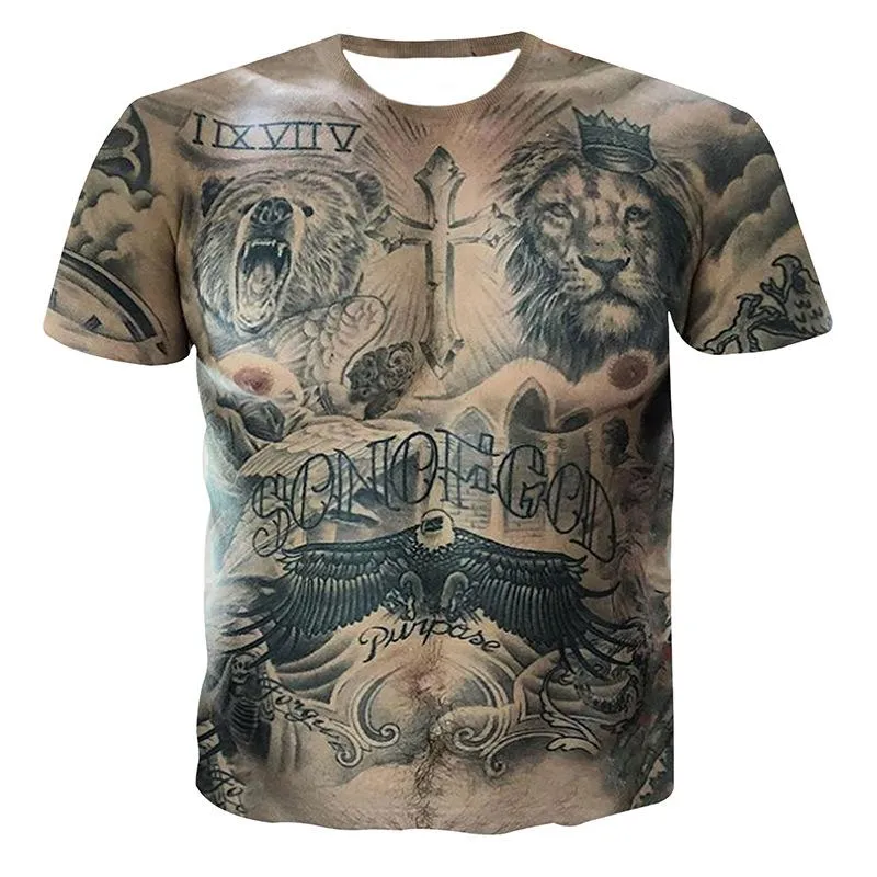 Camisetas masculinas camiseta de tatuagem sexy t-shirt 3d animal estampado camisetas machos de verão masculino hip hop camisetas homme streetwear engraçado camiseta