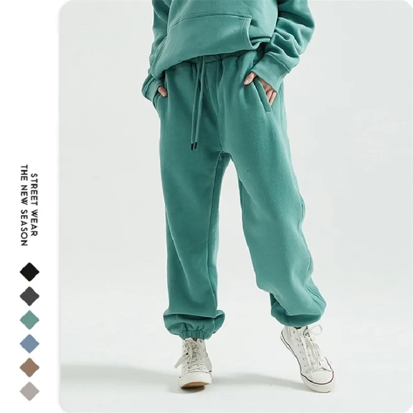 Men Winter Sportswear Track Knitted Fleece Casual Sweatshirt Solid Harlem Pants Drawstring Thicker Joggers Sweatpants Brand 220330