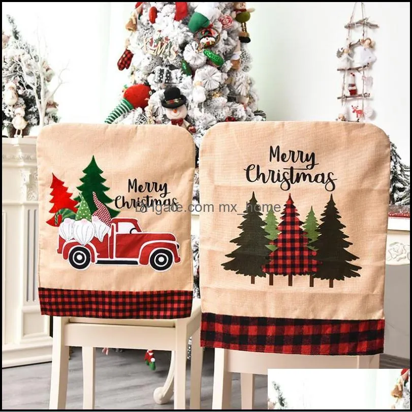56 x 45cm christmas chair cover cotton linen dining household xmas new year chairs back covers decoration slipcover seat