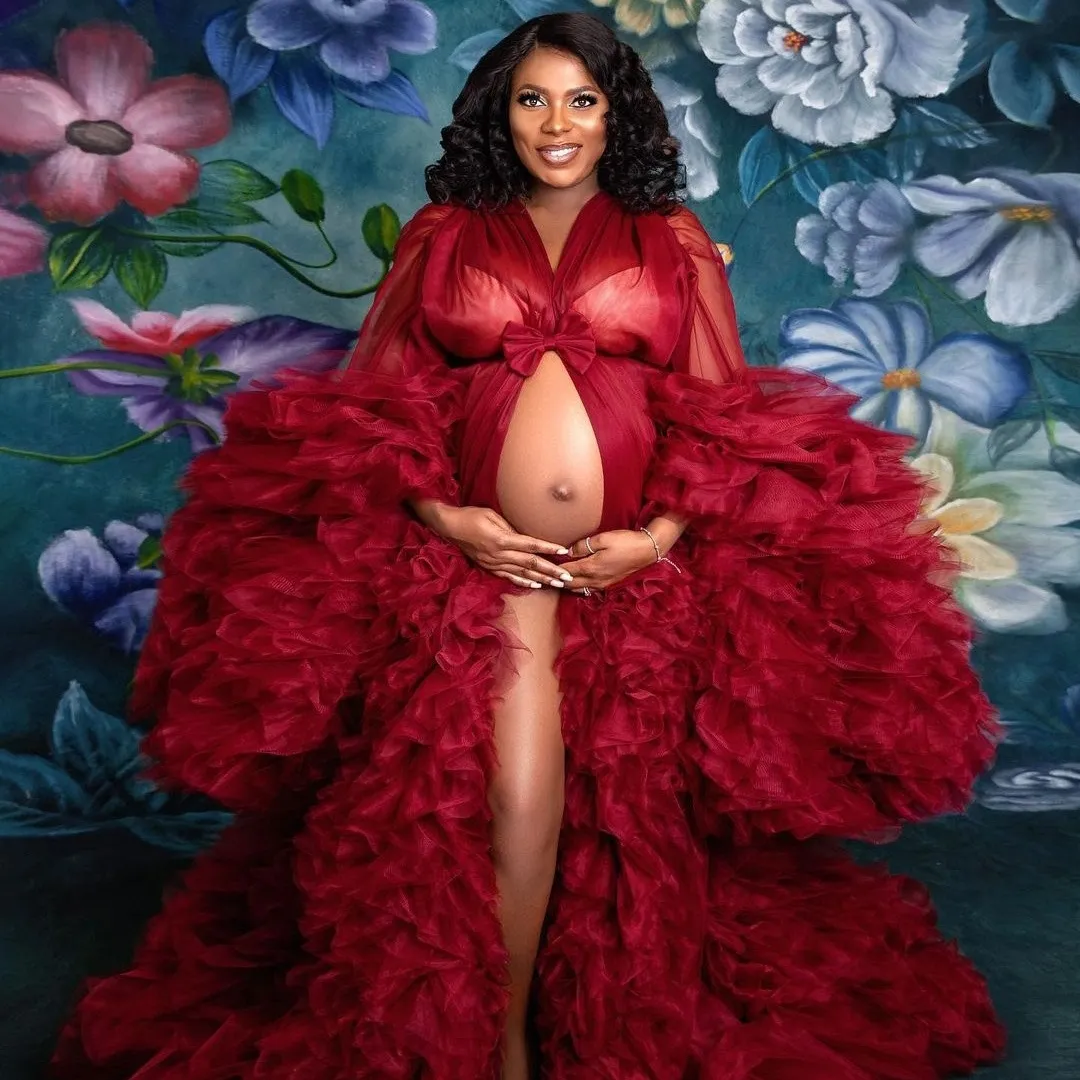 Gorgeous Red Strapless Slit Mermaid Maternity Gown for Photoshoot -  TheCelebrityDresses