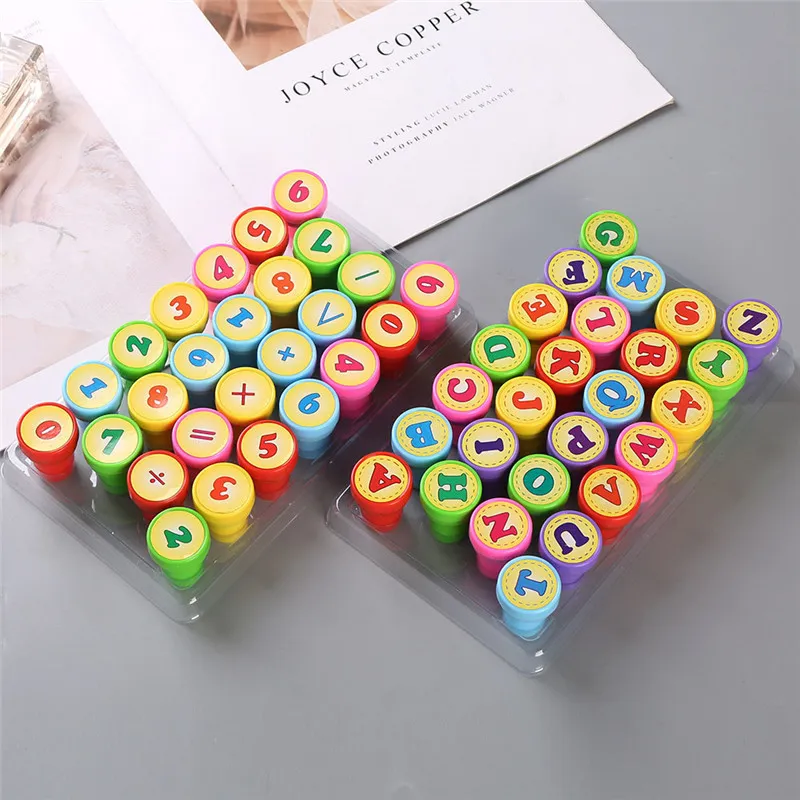 Creative 26 PCS Letter Letter Digital Children Stamps Toys DIY Colorful Cartoon Stamp Craft Education Learning 220608