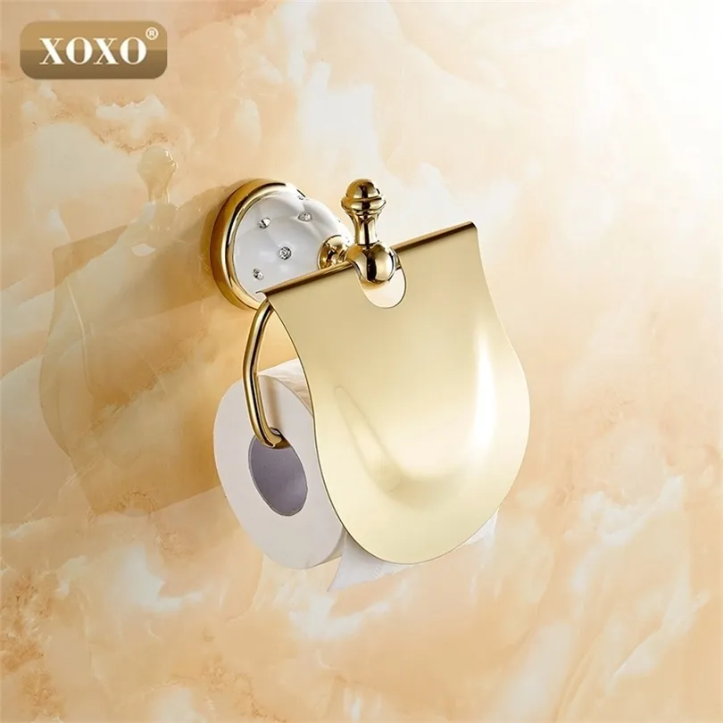 Xoxogold toalettpappershållare med Diamondroll Holdertissue Holdersolid mässing Badrumstillbehör Produkter 10086GT T200425