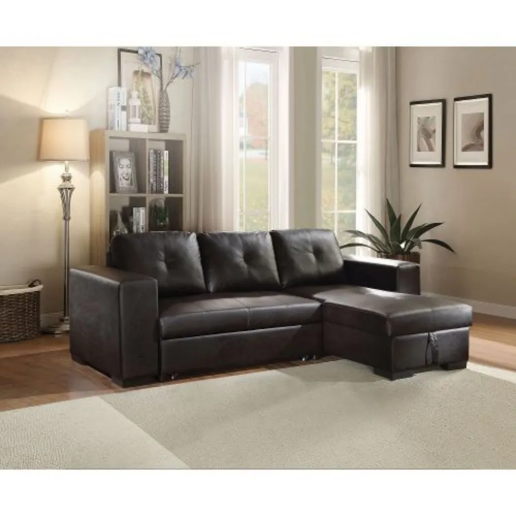 Acme Lloyd Sectional Sofa W / Sleeper in Black PU 거실 가구