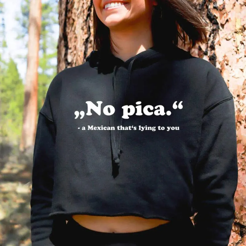 No Pica 100٪٪ مضحك مطبوعة مثير الإسبانية المحاصيل الأعلى هوديس المرأة عارضة الصلبة المكسيكي البلوز طويلة الأكمام مقنعين قمم البلوزات