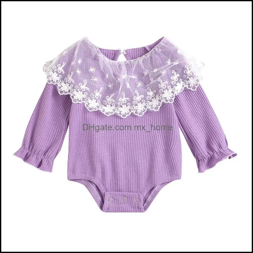 kids rompers girls lace collar romper onesies infant toddler solid color princess jumpsuit spring autumn fashion baby climbing clothes