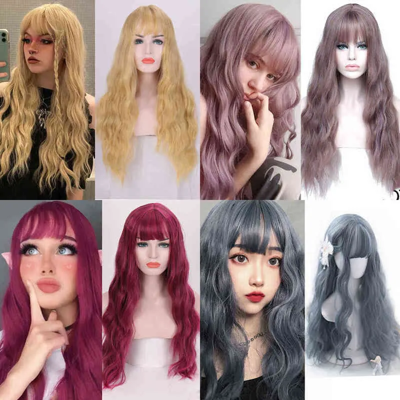 Houyan 22 pouces longue perruque ondulée avec Bang cheveux rouges Cosplay résistant à la chaleur synthétique s 220622