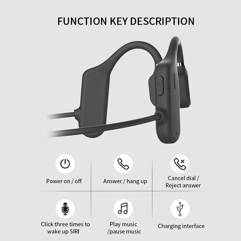 Cuffie a conduzione ossea Bluetooth wireless wireless impermeabile comodo usura aperta orecchio gancio leggero non in-ear sport auricolari