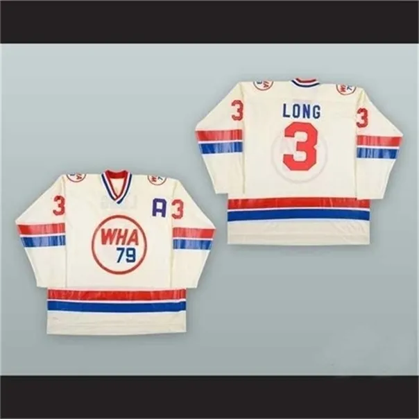 C26 Nik1 40Nik1 tage Hommes WHA 3 Barry Long 1978-79 WHA All Star jeu de broderie Maillot de Hockey Blanc Personnalisé