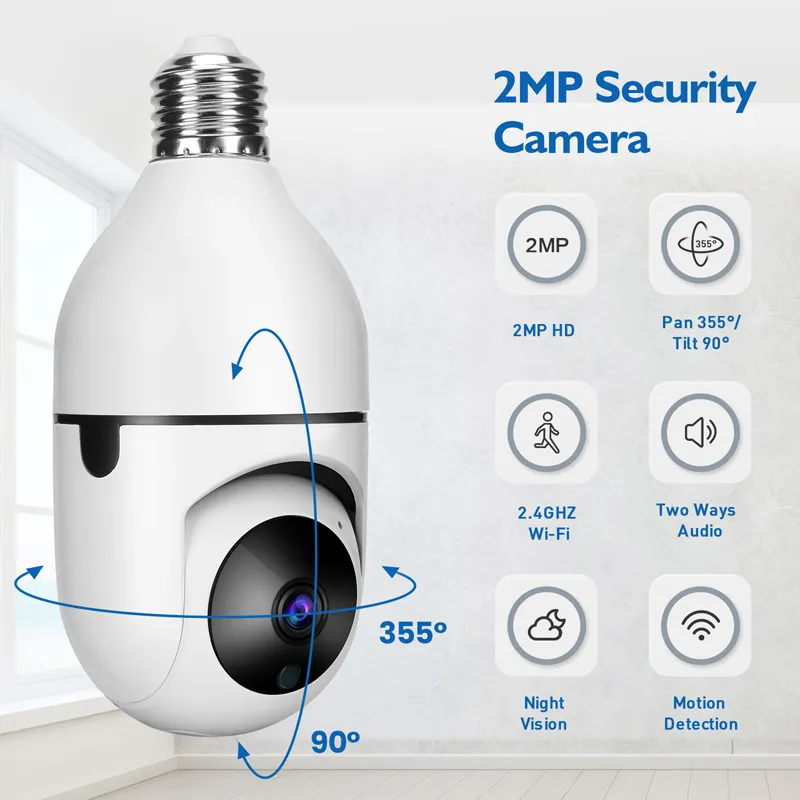 Cámara de vigilancia con bombilla DP17, 200W, E27, 1080P, visión nocturna, detección de movimiento, cámaras de Monitor de seguridad de red interior y exterior