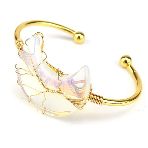 Vente en gros cristal de guérison opalite bracelet à breloques arbre de vie fil enroulé bracelet en pierres précieuses naturelles femmes hommes bijoux