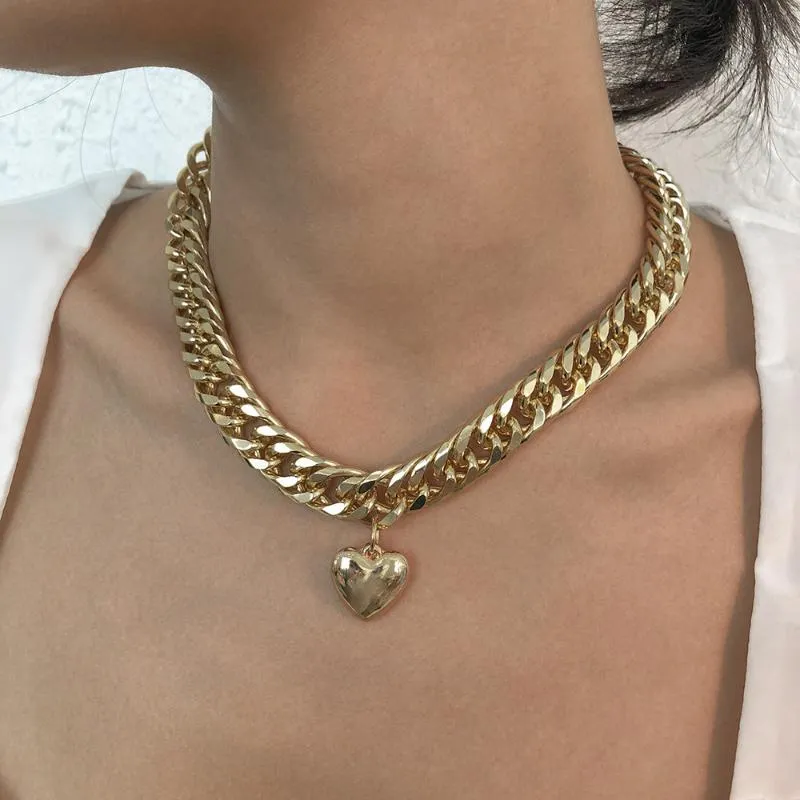 Pendant Necklaces High Quality Punk Miami Cuban Choker Necklace Women Fashion Statement Colar Big Chunky Chain Heart Jewelry Steampunk MenPe