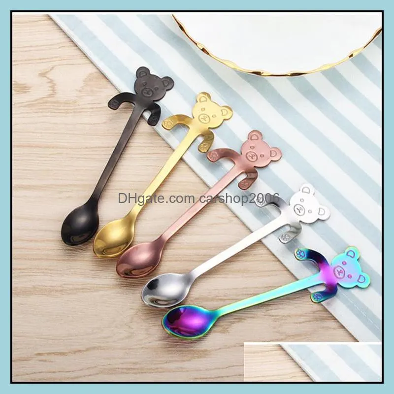 cute bear baby spoon 304 stainless steel tea spoon dessert coffee spoon 5 colors on sale