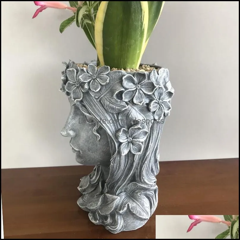 NEWStatue Goddess Flower Pots Head Girl Succulent Flower Pot Retro Vase Home Decoration Garden Planter Tabletop Decor Resin Pots