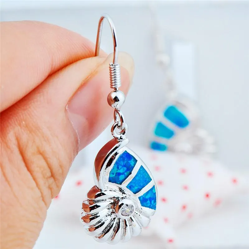 Dangle & Chandelier Fashion Female Snail Screw Drop Earrings Bridal Animal Wedding Jewelry Silver Color Blue Fire Opal For WomenDangle