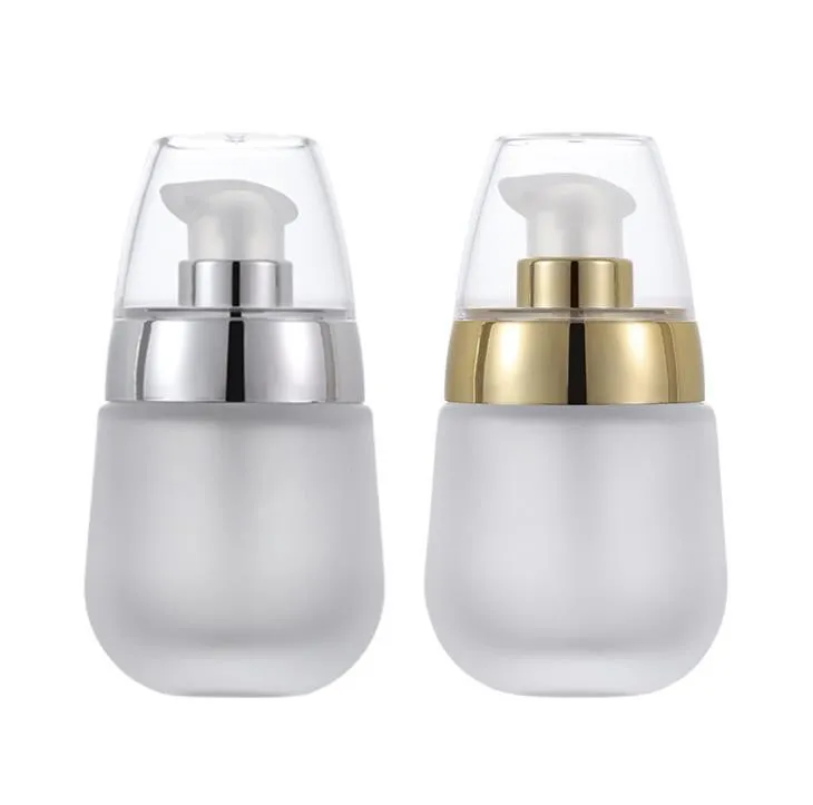 30ml Portable Frosted Clear Glass Lotion Cosmetic Toner Serum Bottle Gold Silver Lid Beauty Makeup Accessories Supplies SN5825