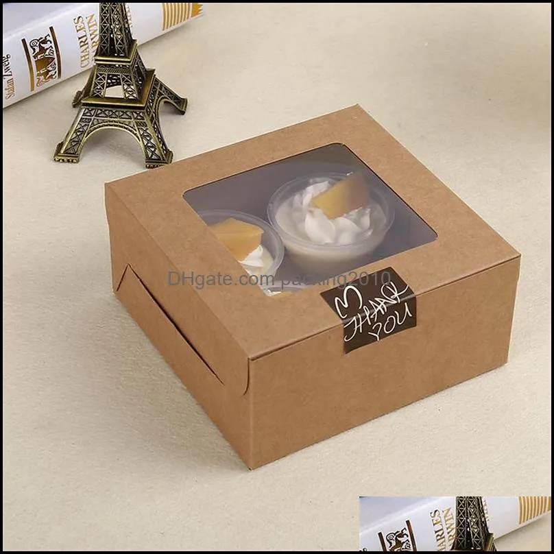 Cupcake Boxes Empty Clear Window Creative Kraft Brown & White Muffin Packaging Box DHL Fedex Fast Shipping