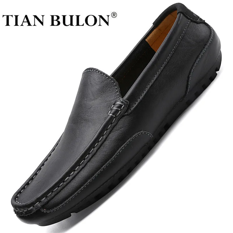Äkta läder män casual skor märke italienska mens loafers moccasins andningsbara glid på formella körskor män plus storlek 220321