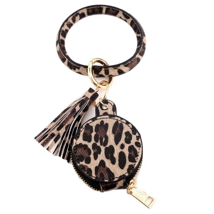 PU Leather Tassels Bracelets Keychain Wristlet Earphone Bag Makeup Bag With Mirror Keyring Bluetooth Headset Storage Box