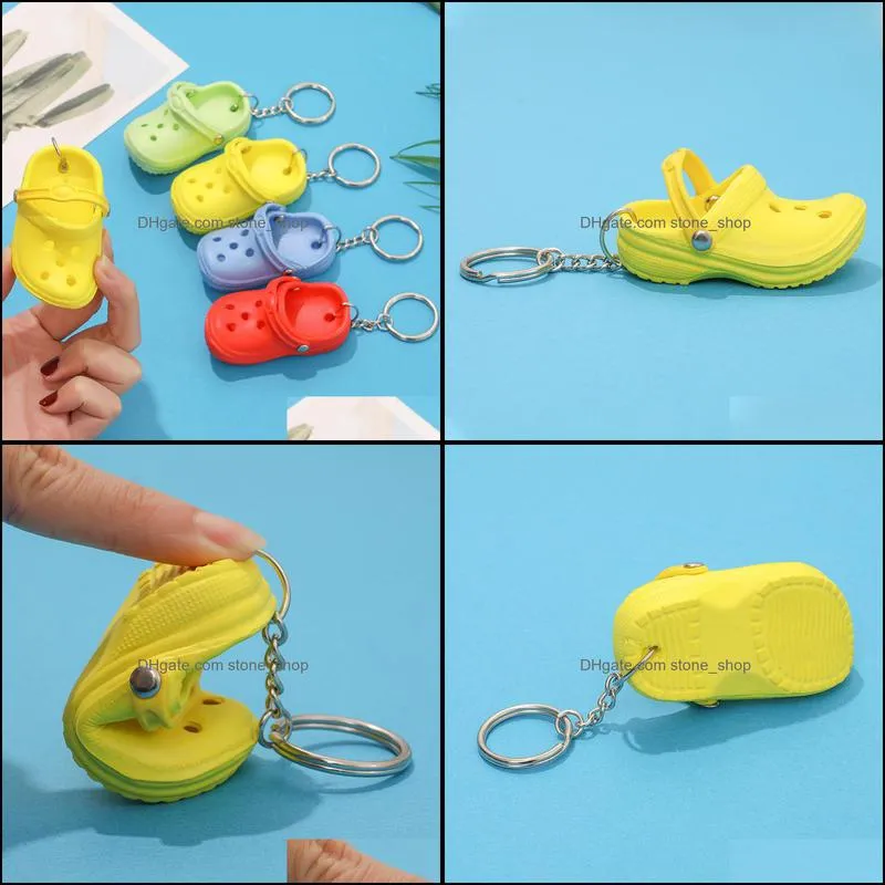 20pcs Mixed Colors 3D Mini 7.5cm EVA Beach Hole Little Croc Shoe Keychain Bag Accessories Keyring Car Handbag Key Chain Charms 220228