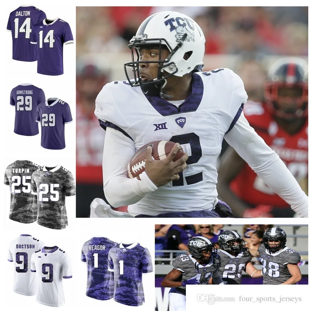 NCAA Custom TCU Horned Frogs 대학 축구 유니폼 Taye Barber Jersey 6 Darius Anderson 13 Justin Rogers 33 Sewo Olonilua Alex Delton Stitched