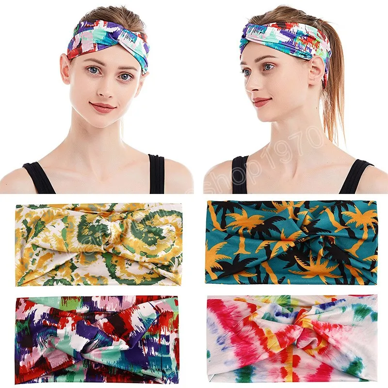 Bohemian Printed Headband Wide Turban Headwrap ladies Cross wide-brimmed Sports Yoga Run Sweat-absorbent Bandanas Hairband