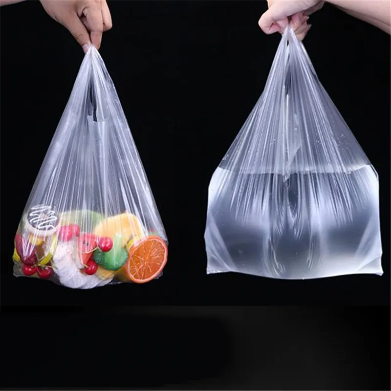 15-26cm/20-30cm/24-37cm/28-48cm100 Stück/Packung Transparente Beutel Einkaufstasche Supermarkt Plastiktüten mit Griff Lebensmittelverpackung