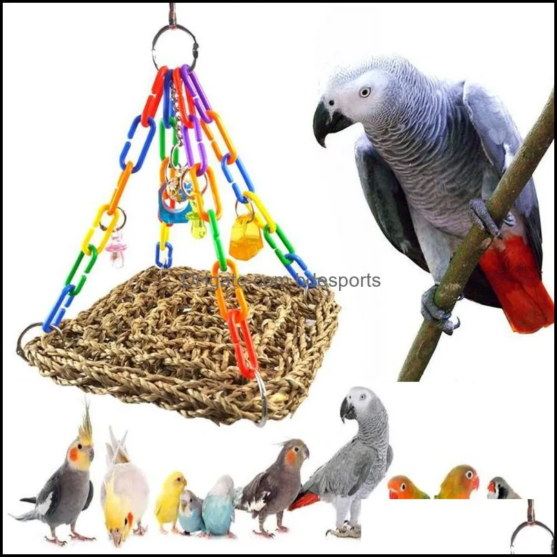 Other Bird Supplies Pet Parakeet Chewing Climbing Foraging Cage Swing Mesh Hanging Bite Mat Toy Wooden Toys Bell Stand Perch