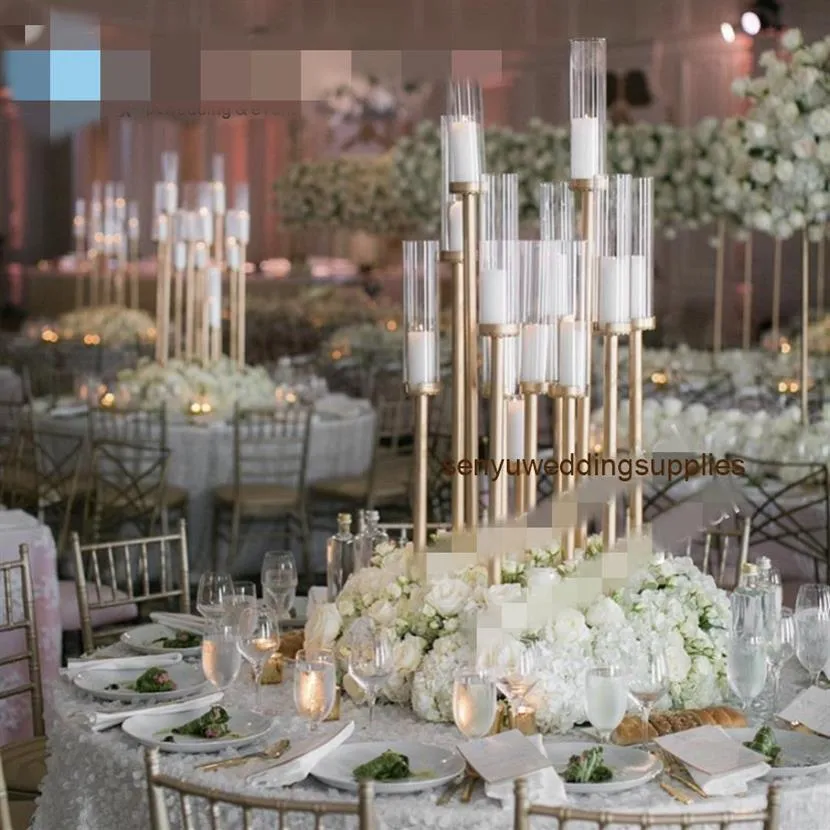 Bröllopsbakgrund Stick 12 Heads Candelabra Wedding Aisle Decor Gold Tall Event Table Centerpieces For Wedding Stands Senyu0463263f