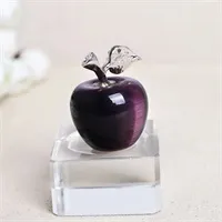 Olho roxo de gato mão-esculpida cristal gemstone maçã figurine paperweight artesanato decoração sala decoração curing presente