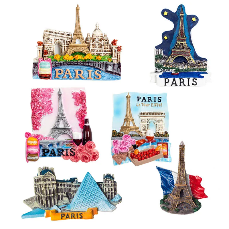 3D Resin Franch Travel Frevenirs Fridge Imdnets Louvre Eiffel Tower Magnetic Geltic Stickers para decoração de cozinha em casa