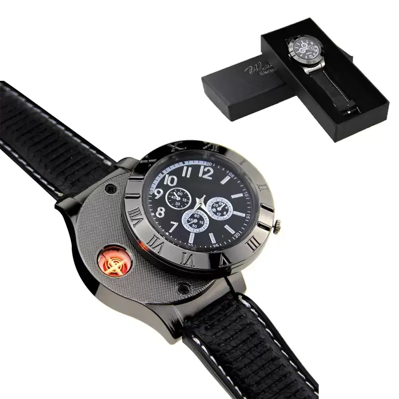 Montre pour hommes créative montre Rechargeable briquet électrique USB montres en métal cigarette torche briquets inventaire en gros