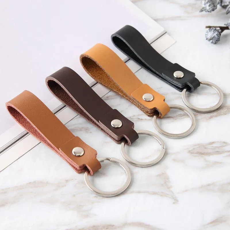 Клавные винтажные подлинные кожаные брелоки для ключей для ключей простой унисекс орнамент орнамент Auto Keyrings Bag Bag Accessories MenkeyChains