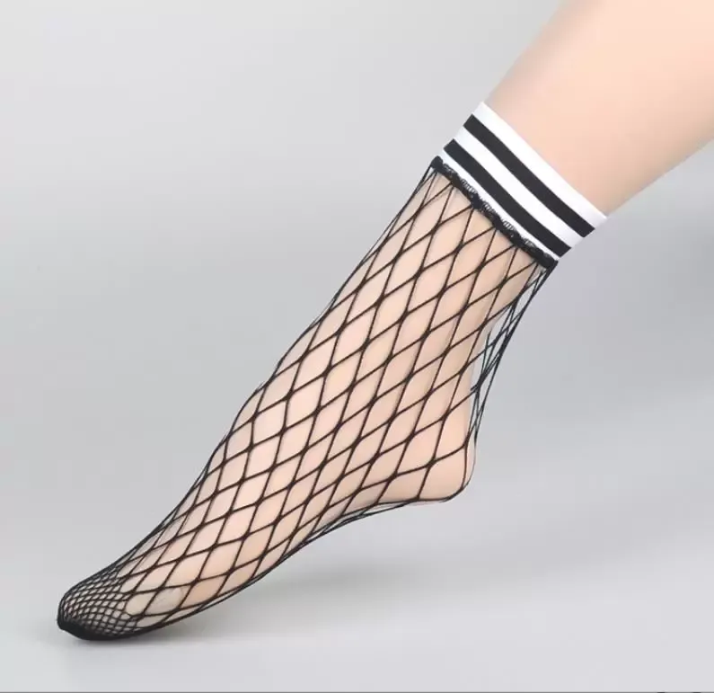 Fishnet Anklet Socks Fashion Womens Big Net Mesh Striped Crew Cuff