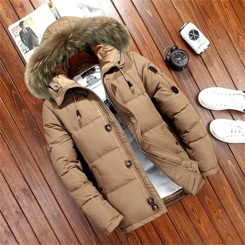 Giù giacche da uomo giacca inverno uomini alla moda spessa pelliccia calda parca 90% anatra bianca giù cappotti casual maschio impermeabile giù per le giacche 201128