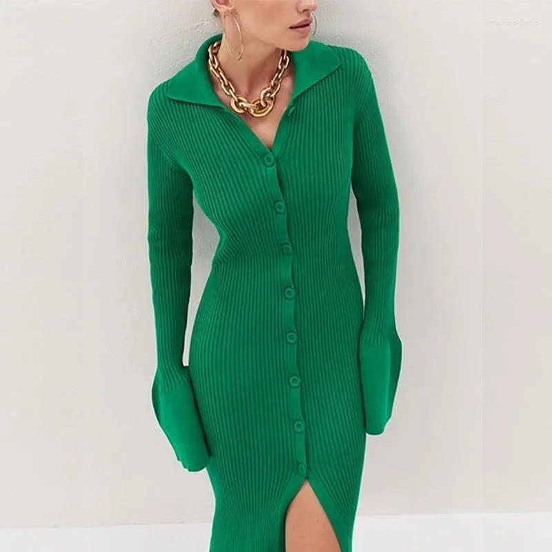 Sweater Dress Womenes Womens Elegant Knitted Sweater Sweater Dress Women With Turn Down Collar Midi Split Slim Fit And Long Sleeves Perfect For Casual Wear From Malewardrobe 30.66 DHgate.Com