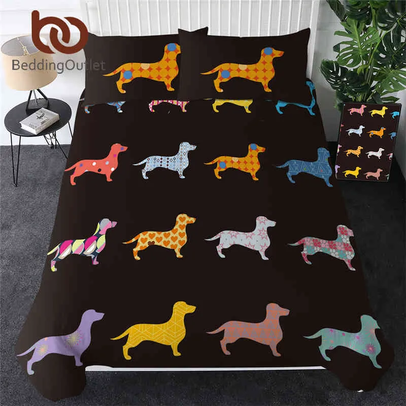 Beddingoutlet Dachshund Yatak Seti Sevimli Renkli Köpek Yorgan Kapak Karikatür Yatak Köpek Evi Tekstil Kraliçe 3pcs Dropship