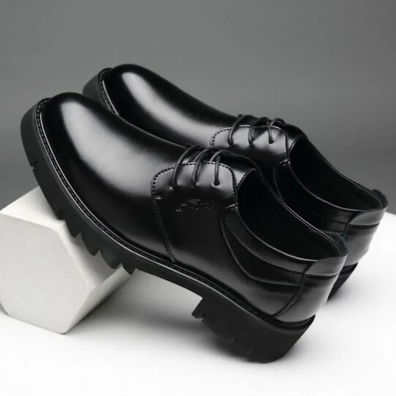 England Style Fashion Men Dress Genuine Leather ShoesRound Toe Thicken Buttom Business Nonslip Breathable Ox Leather Shoes Y200420
