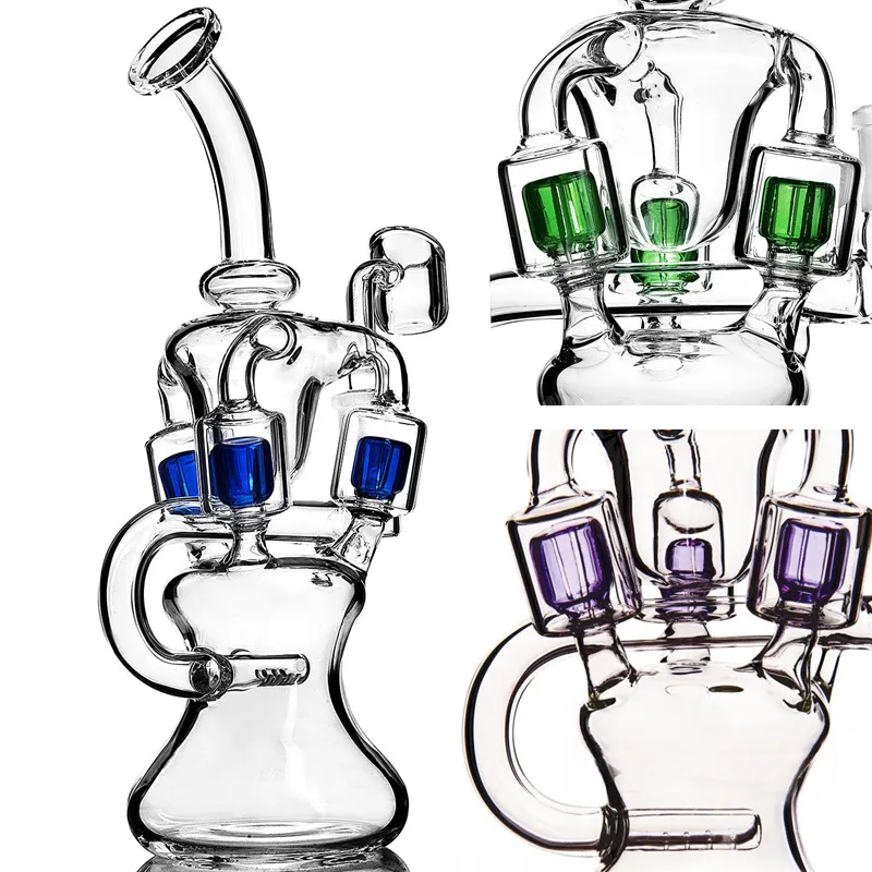 9,4 tums vattenpipa blå grön lila återkylare dab riggar bubblar glas vatten bongs 14,4 mm banger