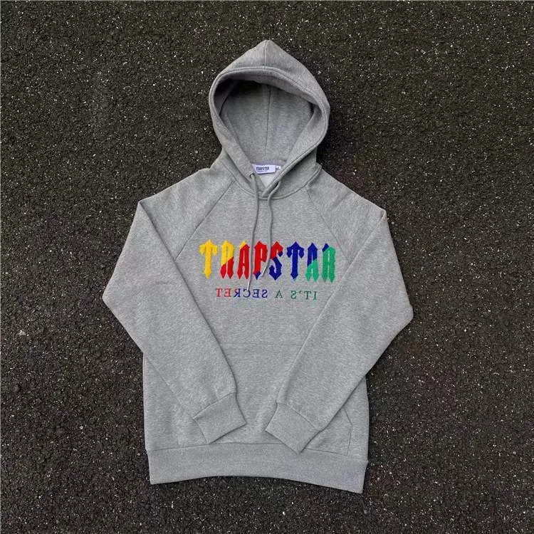 hoodie Trapstar rainbow towel embroidery decoding hooded sportswear men and women sportswear suit zipper trousers Size S-xl