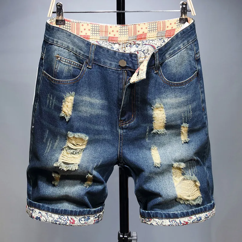 Déchiré nostalgique mince hommes Shorts été affaires décontracté court Denim pantalon mode Stretch tout-match jean pantalons cortos