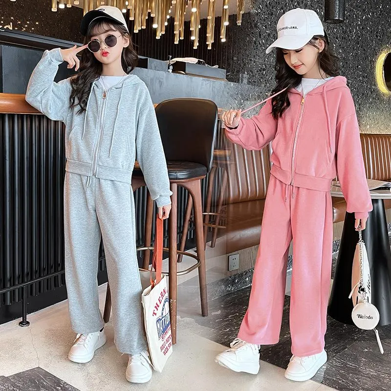 Autumn Girls Clothing Stores Set For Teenage Girls: Hooded Jacket And Wide  Leg Pants In Solid Colors Big Kids Two Piece Outfit From Paozhanghua,  $26.56