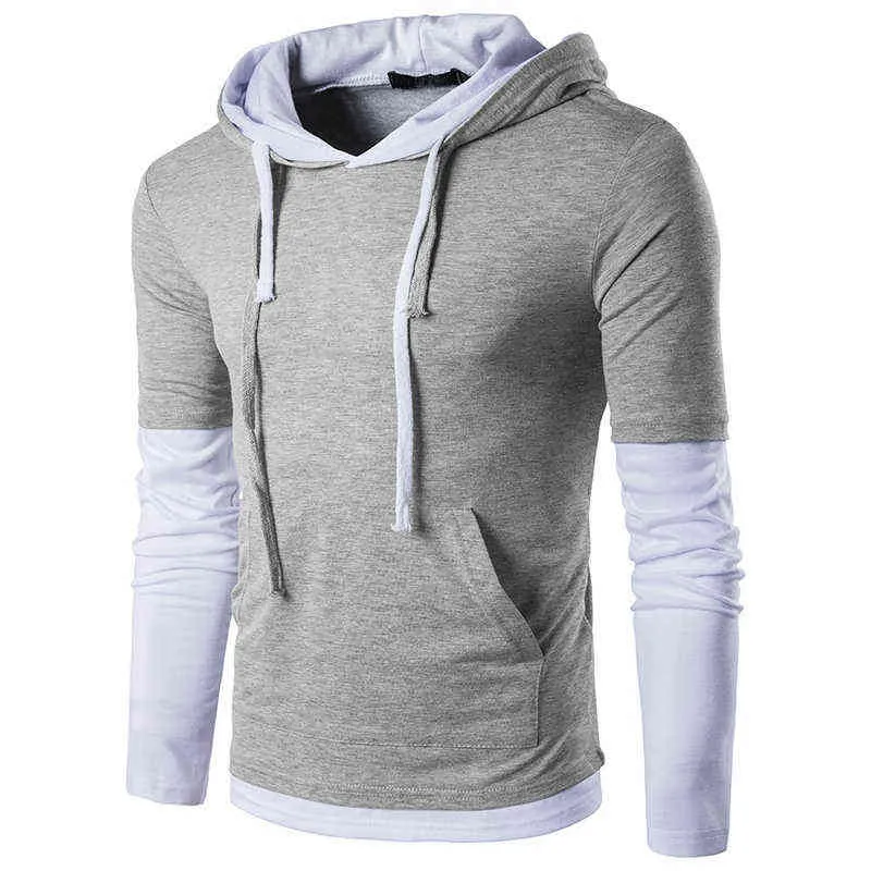 Spring Fashion Hoodie Men Casual Long ärms huvtröja Sweatshirt Manlig lapptäcke Kontrast Färg Vin röd plus storlek sport topp xxl l220725