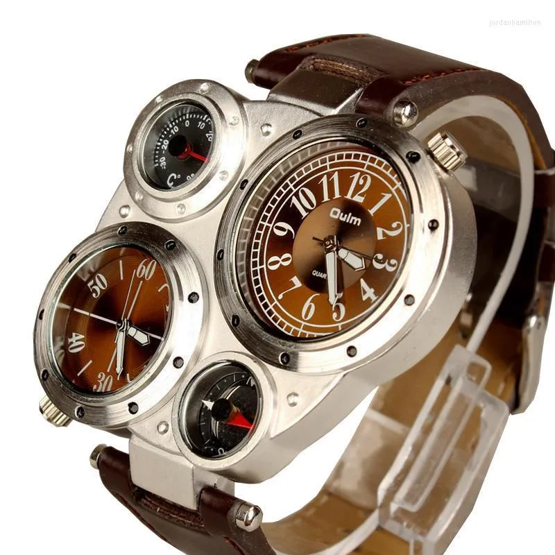 Unikalne sportowe zegarki dla mężczyzn Top 2 strefę czasową kwarcowe zegarek dekorativehermometr i kompas na rękę na rękę