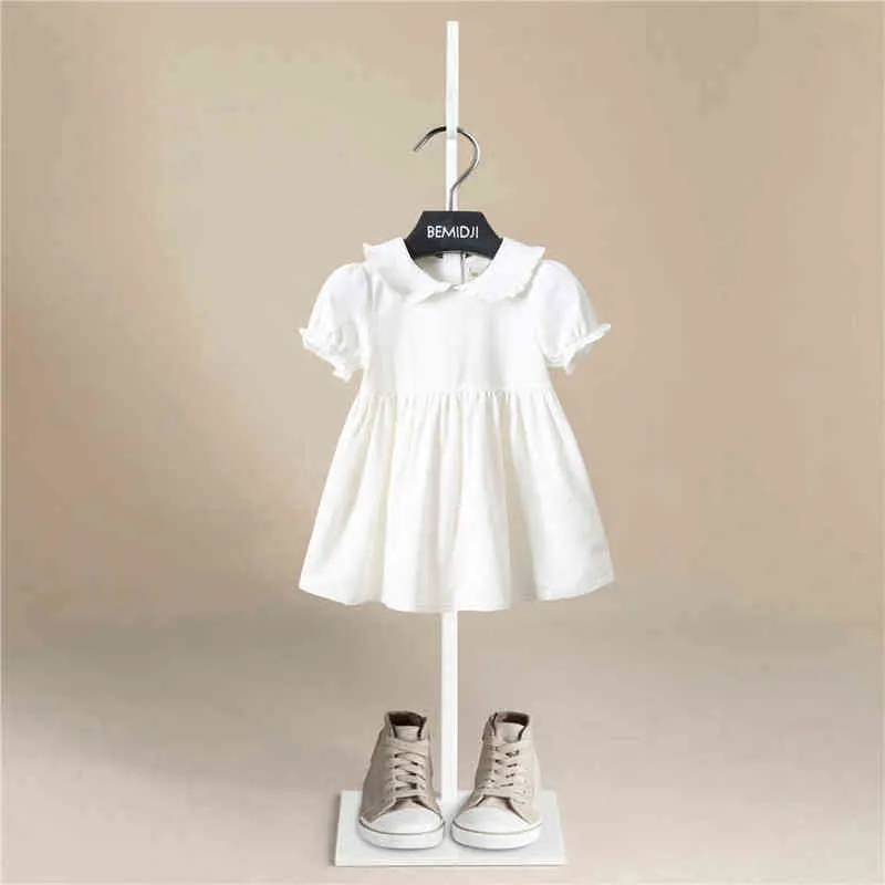 Новые маленькие девочки платья летние платья детские рукава милый белый принт o-образный платье A-Line Summer Princess Dresses for Girls G220506