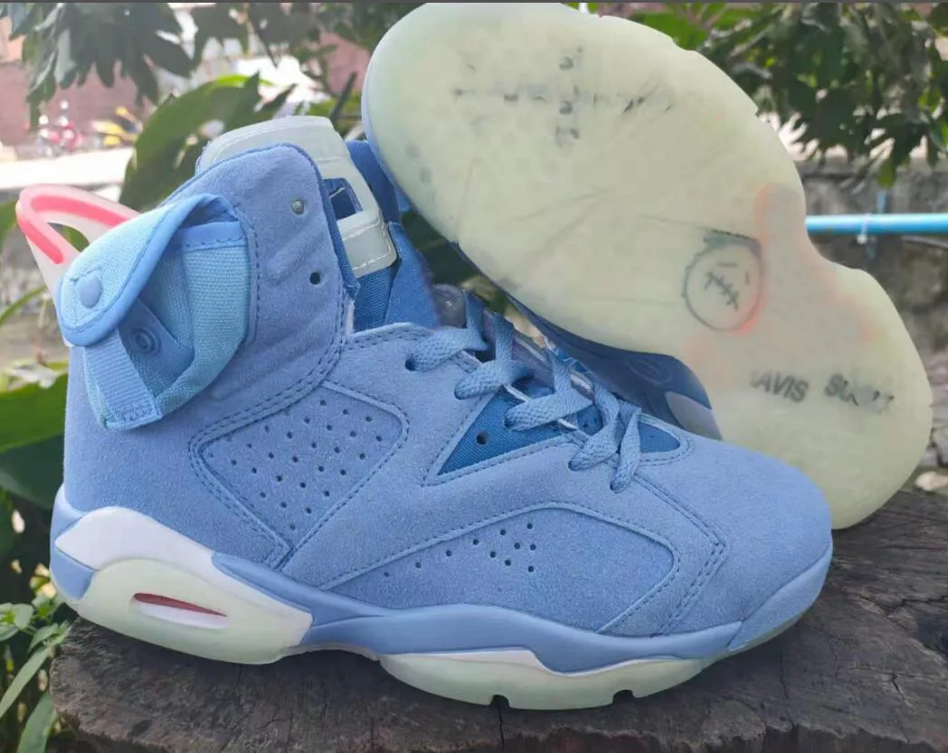 UNCs Travis University Blue Basketball Shoes Cactus White College