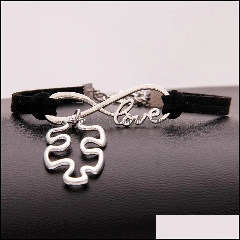 Autism Awareness Puzzle Piece Charm Bracelets infinity Love Wish velvet String Rope Wrap Bangle For women Men Fashion Friendship