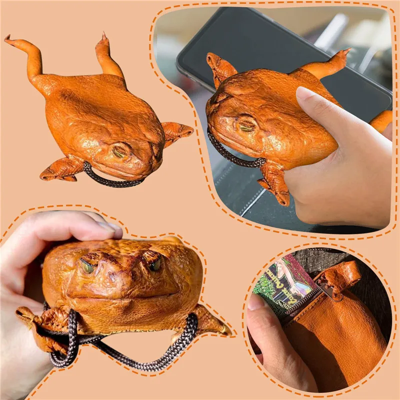 Halloween Kids Sugar Cane Toad Purse Realistic Frog Leather Wallet for Girls Brown Latex Messenger Bag 6T